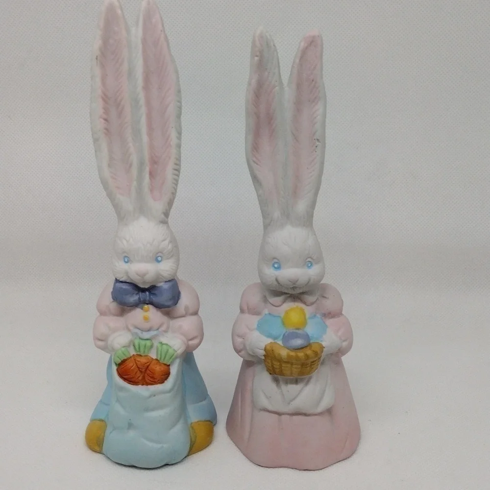 Vintage 1995 Hermitage Pottery‎ Easter Lane Collection Boy & Girl Bunny Bells